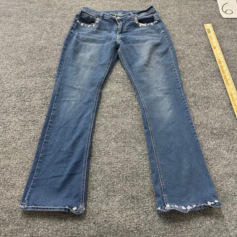 Unbranded Jeans Womens Size M Blue Bootcut Embroidered Y2K Denim 32x29 Stain
